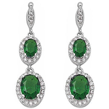 Halo Drop Dangle Chandelier Earring Oval Simulated Green Emerald CZ 925 Sterling Silver